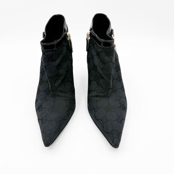 Gucci GG Canvas Pointed Toe Ankle Boots Heels Size 8 - Picture 3 of 15
